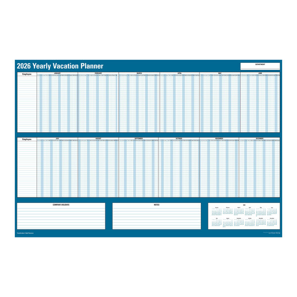 A 2026 yearly vacation planner board designed for tracking employee attendance and vacations.