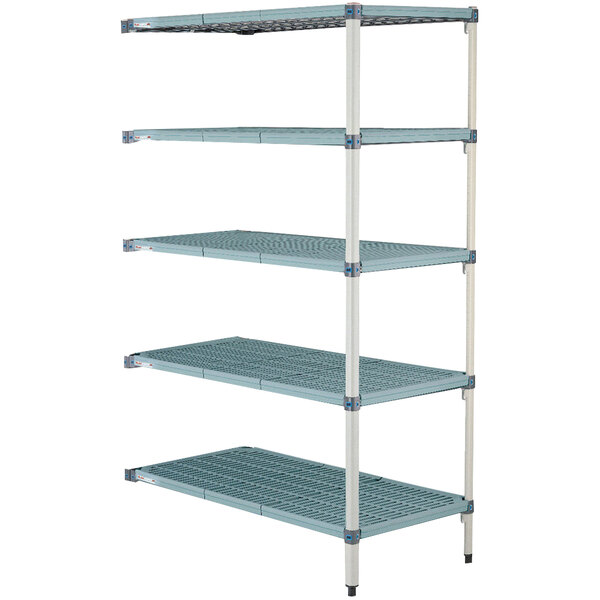 A MetroMax Q add on unit with four metal shelves.