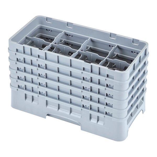 A Soft Gray Cambro half size glass rack with 8 compartments and 5 extenders.
