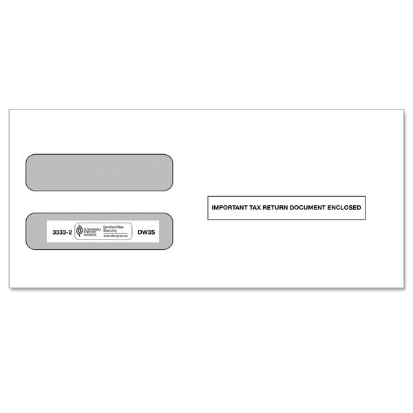 ComplyRight W-2 5210 and 5211 3-Up Double Window Self-Seal Envelopes with a stamp on one.