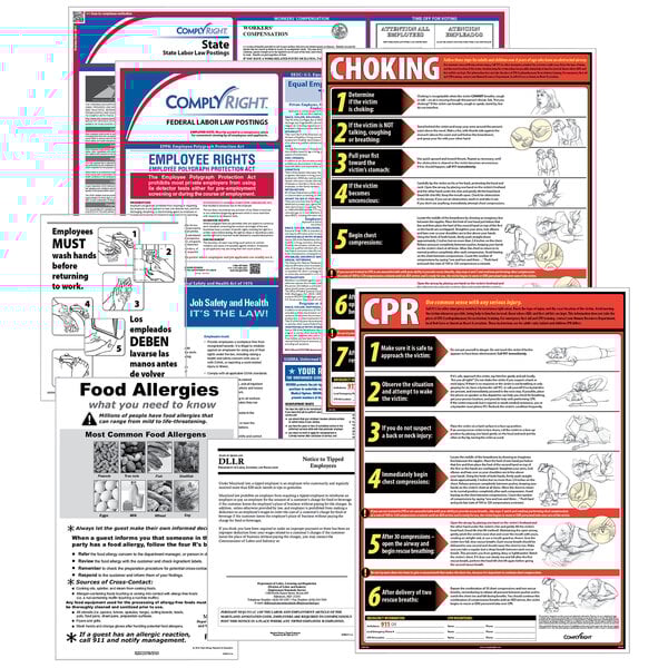 A ComplyRight Connecticut Restaurant Labor Law Poster with several different types of information.