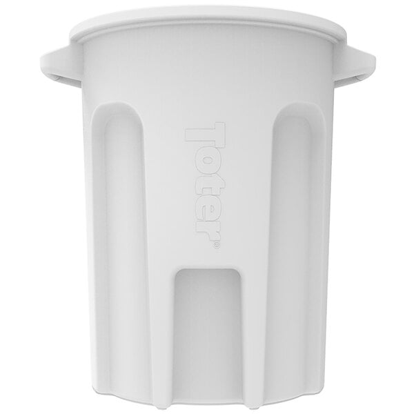 A Toter white plastic trash can with a lid.