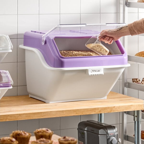 Baker's Lane 12.6 Gallon / 200 Cup Allergen-Free Shelf Ingredient Bin with Flip Lid, Label Sheet, and Scoop