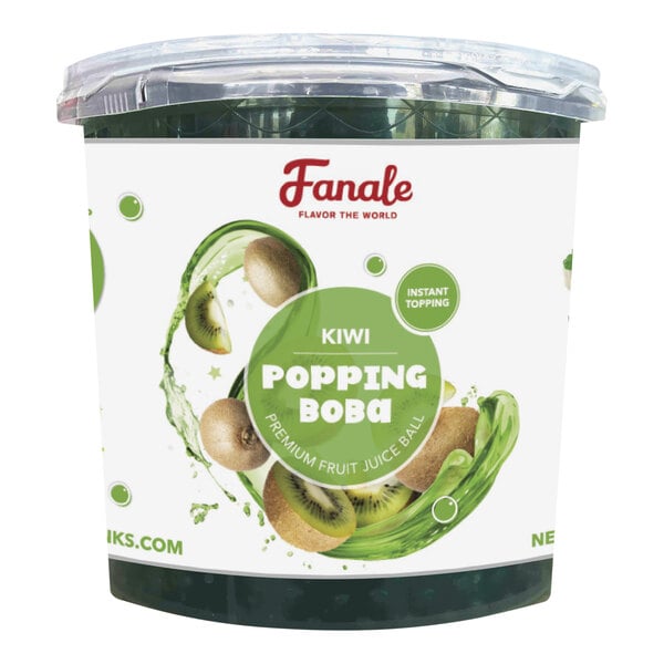 A container of Fanale Kiwi popping boba on a table.