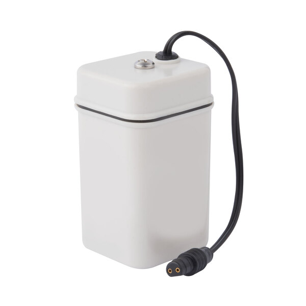 A white rectangular battery holder with a black stripe.