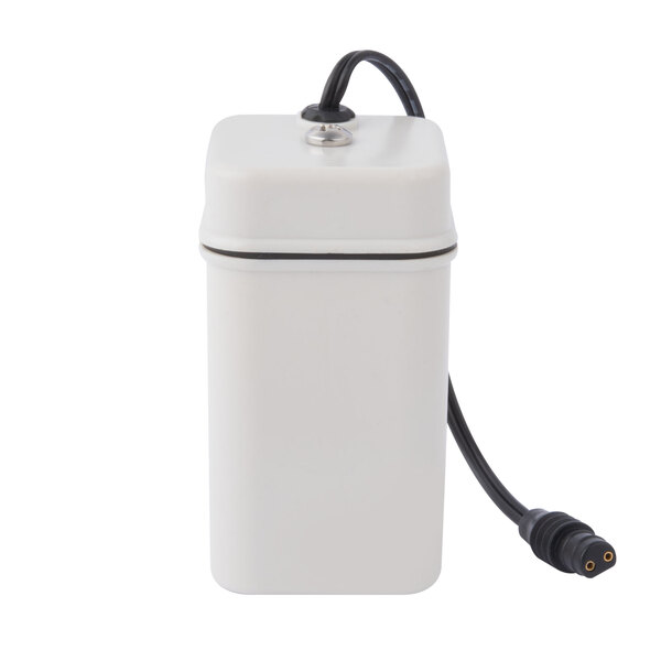 A white box with black trim and a black cord for a T&S Battery Holder.