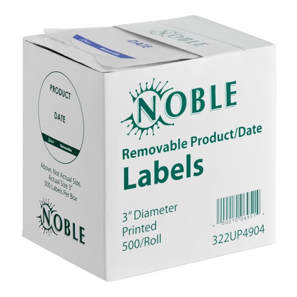 Noble 3" Product Date Round Removable Label with Dispenser Carton - 500/Roll