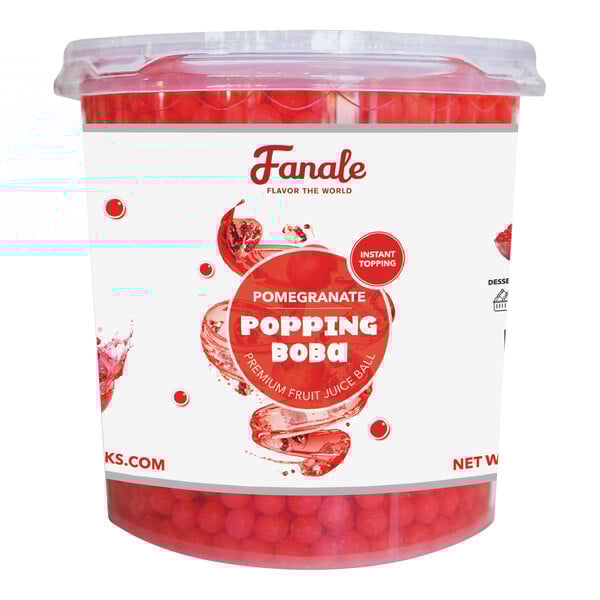 A container of red Fanale Pomegranate Popping Boba.