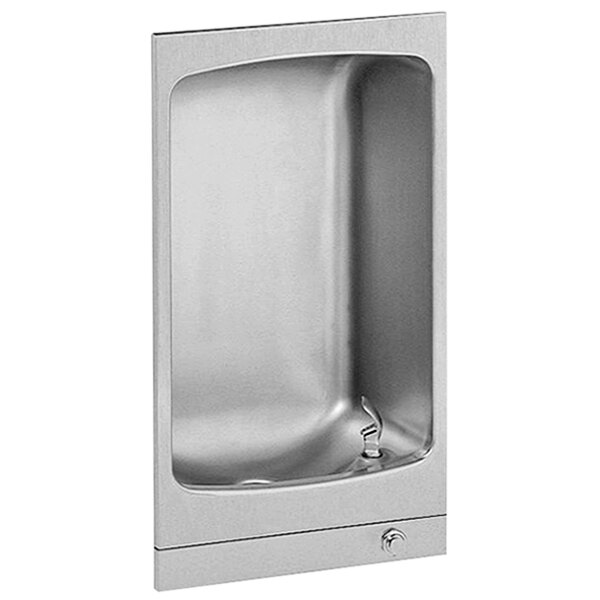 A stainless steel Halsey Taylor recessed drinking fountain with a water spout.