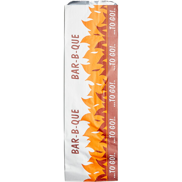 A white and orange rectangular Bagcraft Packaging BBQ Rib Bag with text.