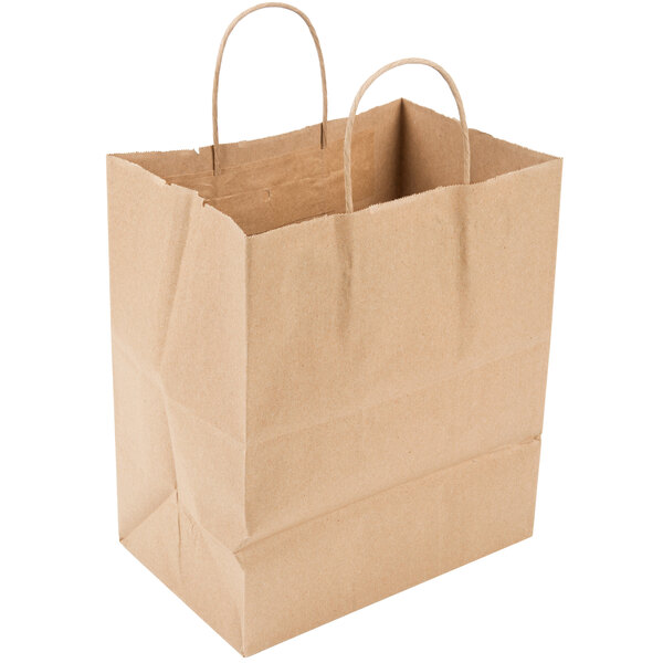 Brown Kraft Paper SOS Takeaway Bags With Flat Handles 25 Large 10" x 12" x 5.3" 