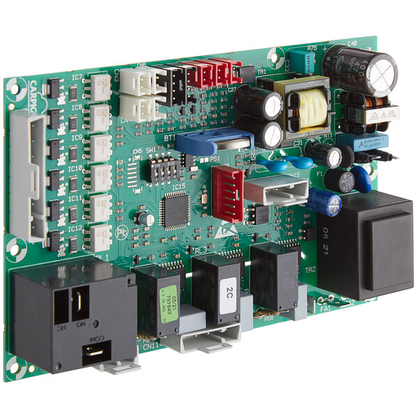 A close up of a Narvon electronic board with a green circuit board and various electronic components.