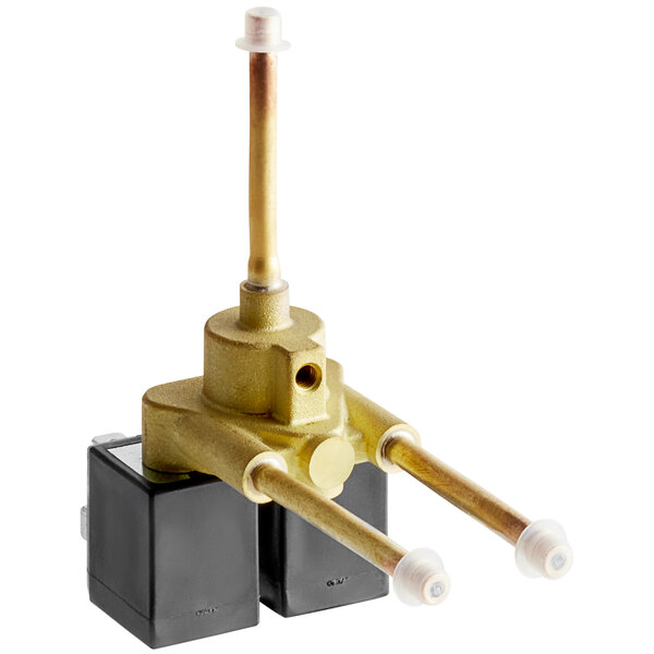 A Narvon double electrovalve assembly with brass balls on a white background.