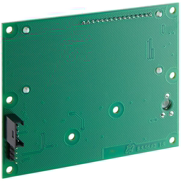 A green Narvon circuit board with two holes and two wires.
