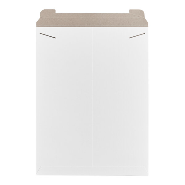 A white tab-locking rigid mailer designed for secure shipping and document protection.