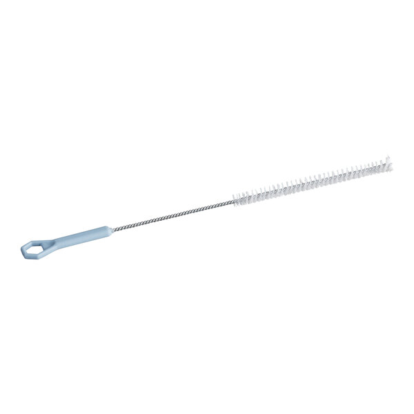 A long, narrow cleaning brush with a blue handle and white bristles, designed for use with select Narvon granita or slushy machines.