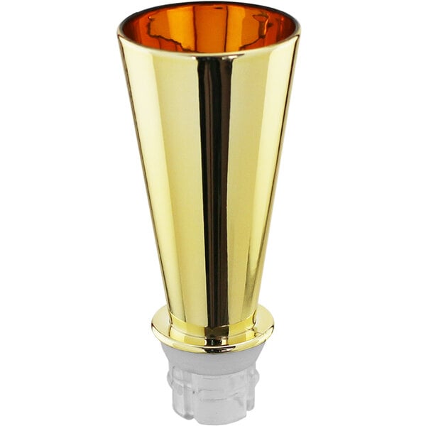 A Franmara gold wine pourer with a white base.