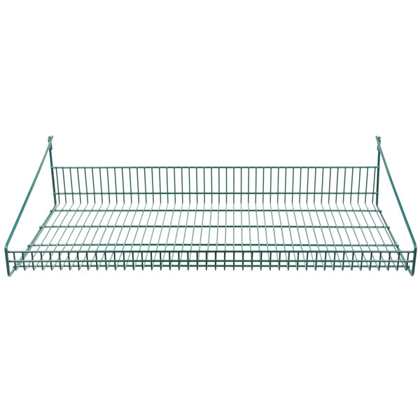 A Metroseal 3 wire grid shelf with retaining ledge on a white background.