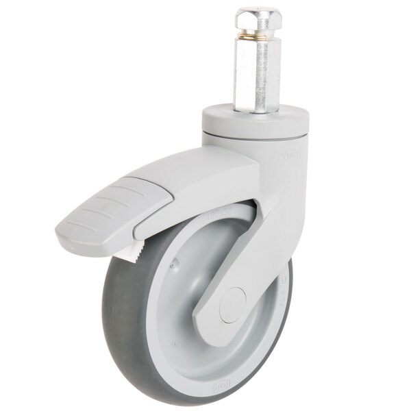 A white wheel with a metal nut for a Cambro Camshelving post.