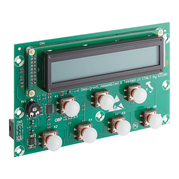 A green Narvon display circuit board with four buttons.