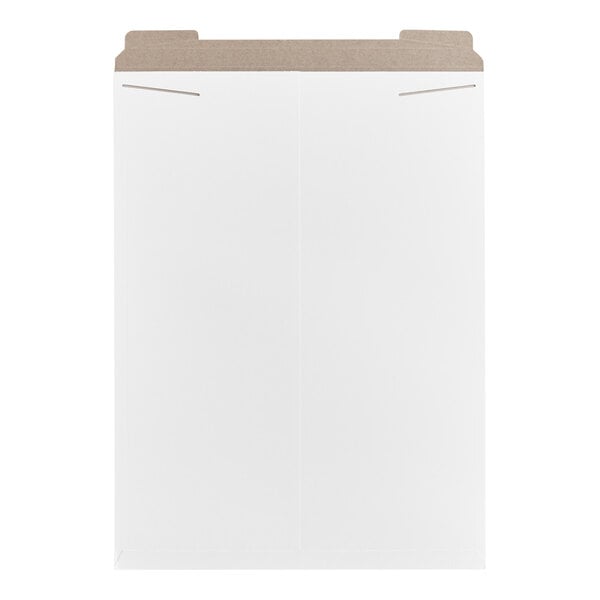 A white tab-locking rigid mailer measuring 20 by 27 inches.
