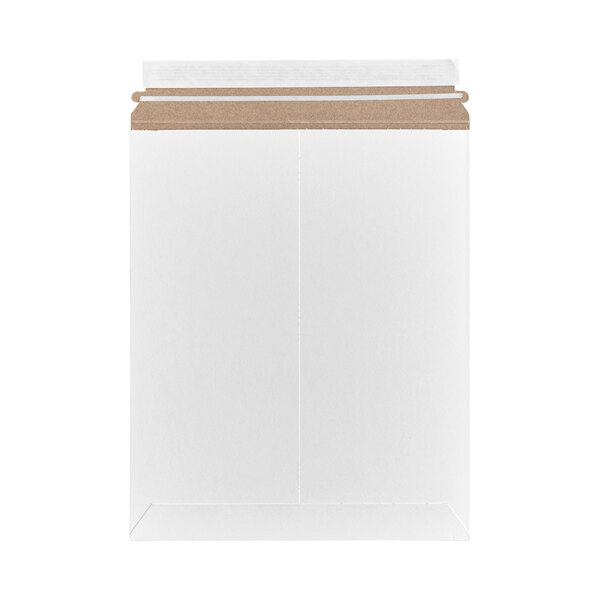 A white self-sealing rigid mailer designed for shipping documents or flat items.