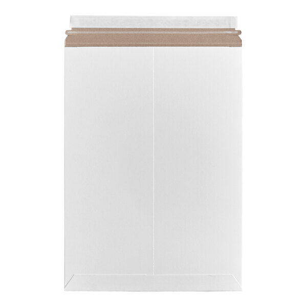 A white self-sealing rigid mailer designed for secure shipping and protection of documents or flat items.