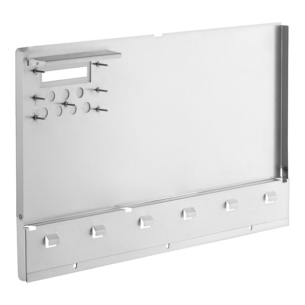 A stainless steel Narvon Summit front panel with holes and screws.