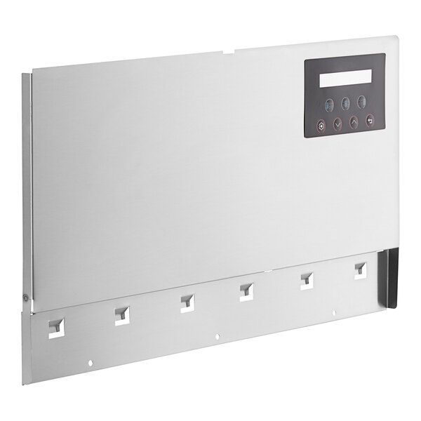 A stainless steel front panel for a Narvon Summit slushy dispenser with buttons.