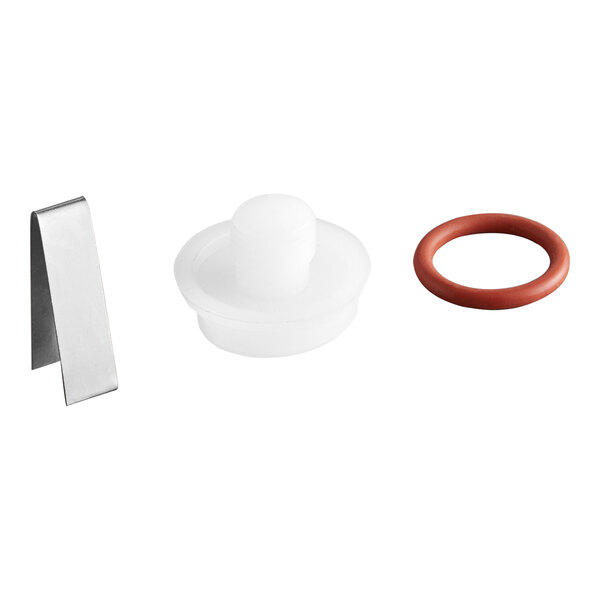 A front probe cap kit for select Narvon granita or slushy machines, including a metal clip, a white plastic cap, and a red rubber O-ring.