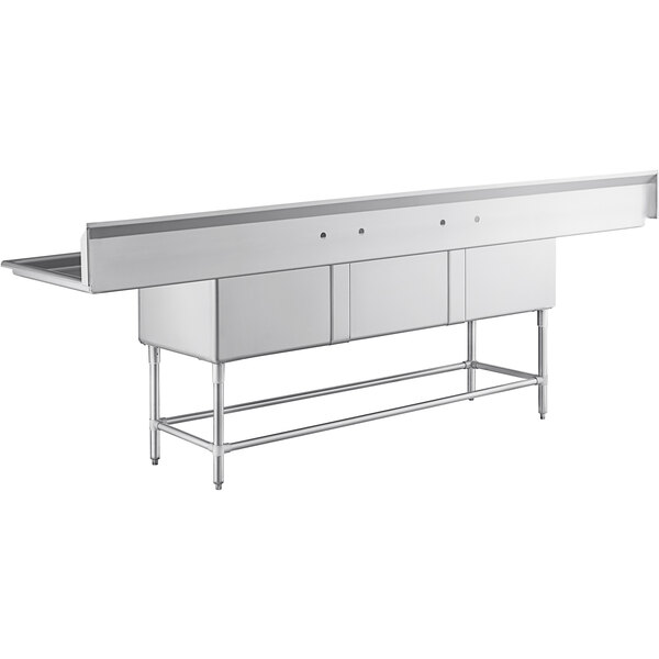 A Regency stainless steel commercial sink with 2 drainboards.