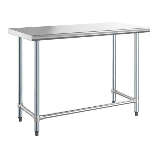 A Steelton stainless steel work table with a steel base.