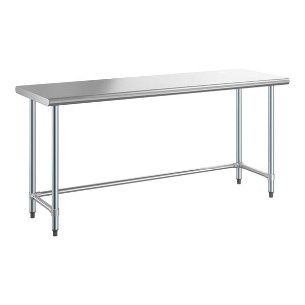 A Steelton stainless steel work table with metal legs.