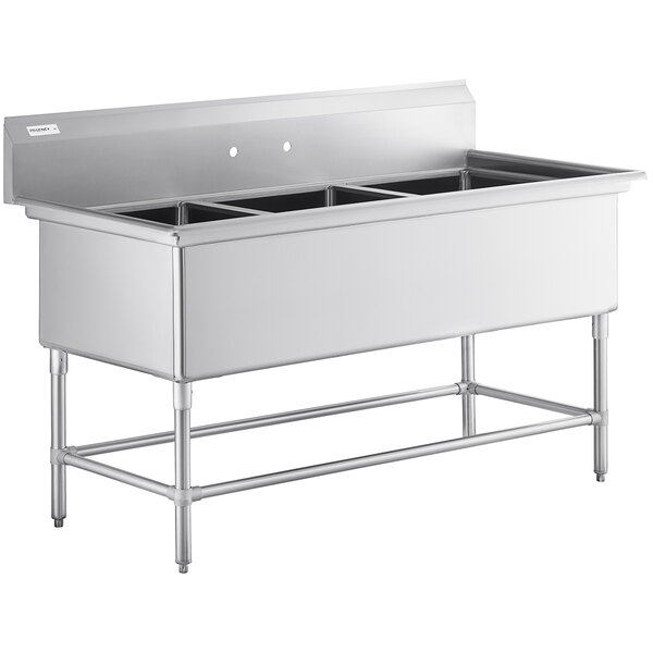 A Regency stainless steel sink with three compartments.