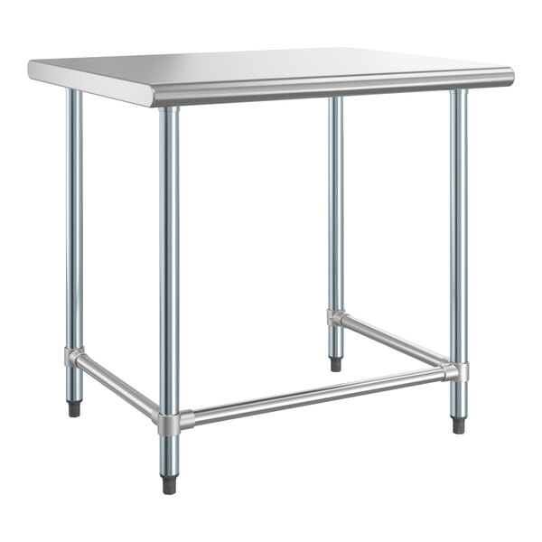 A Steelton stainless steel work table with a metal base.