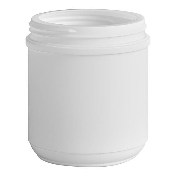 A white HDPE plastic canister with a lid.
