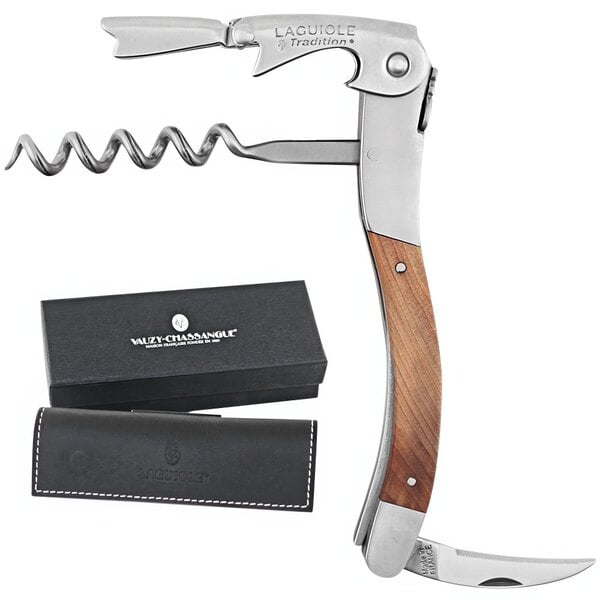 A Laguiole Tradition Juniper Wood Waiter's Corkscrew in a black box with white text.