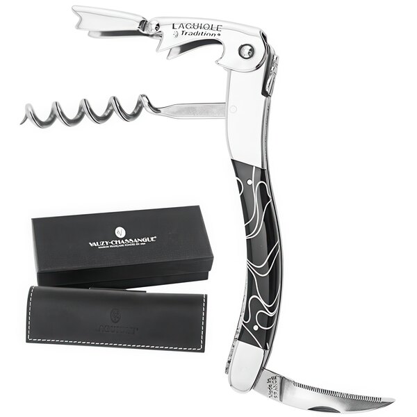 A Laguiole Tradition Black with Lines Plexi Waiter's Corkscrew with black case.