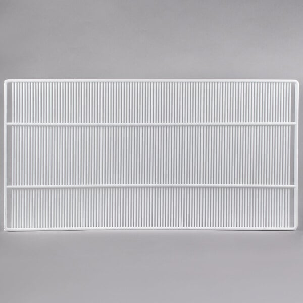 A white wire shelf with a white background.