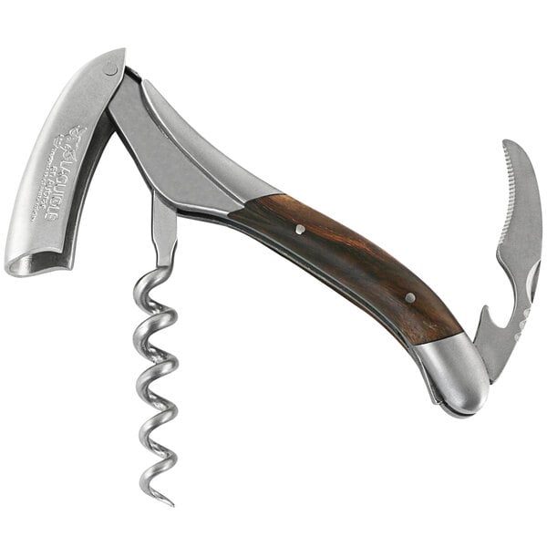 A Laguiole En Aubrac waiter's corkscrew with a grapevine wood handle.