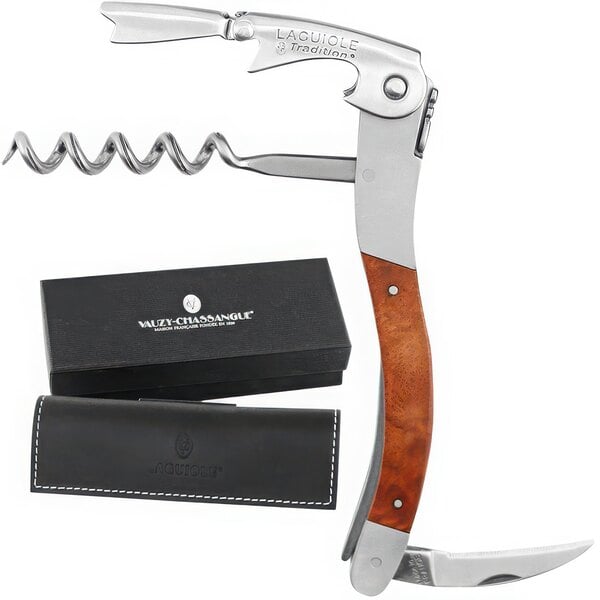 A Laguiole Tradition Heath Wood Waiter's Corkscrew in a black box with white text.