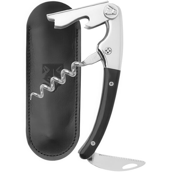 A Clos Laguiole corkscrew with a black horn handle.