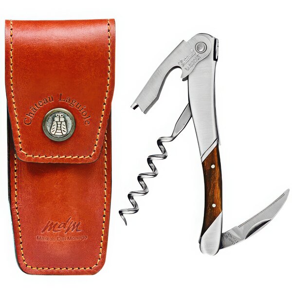 A Chateau Laguiole Markus Del Monego waiter's corkscrew in a red leather case.