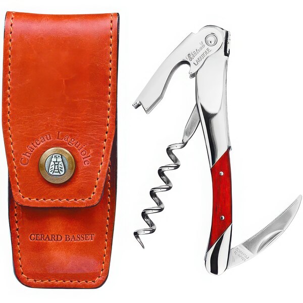 A Chateau Laguiole Gerard Basset Waiter's Corkscrew and knife in a red leather case.