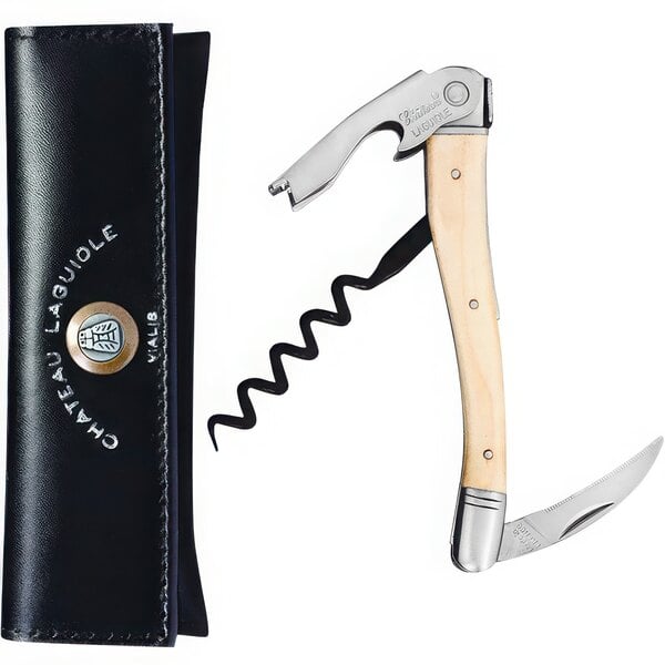 A Chateau Laguiole maple waiter's corkscrew and leather case.