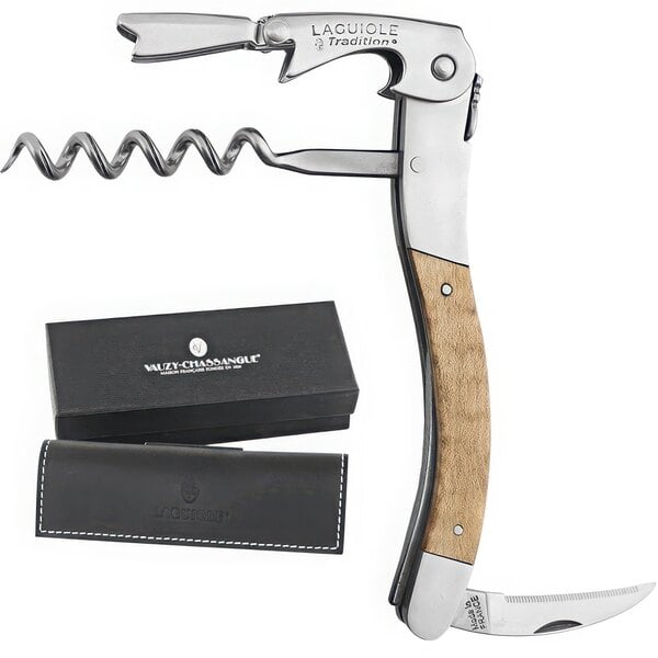 A Laguiole Tradition Olivewood Waiter's Corkscrew in a black box with white text.