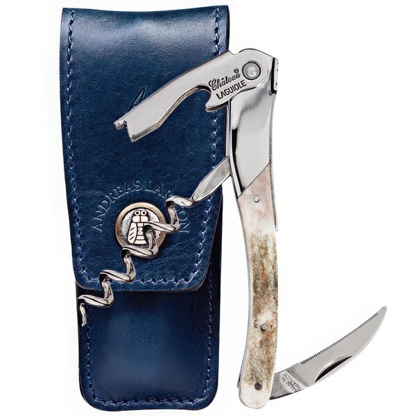 A Chateau Laguiole Andreas Larsson Waiter's Corkscrew in a leather case.