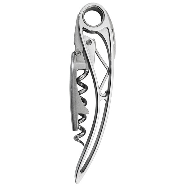 A Farfali Aria double-lever corkscrew with a silver aluminum handle.