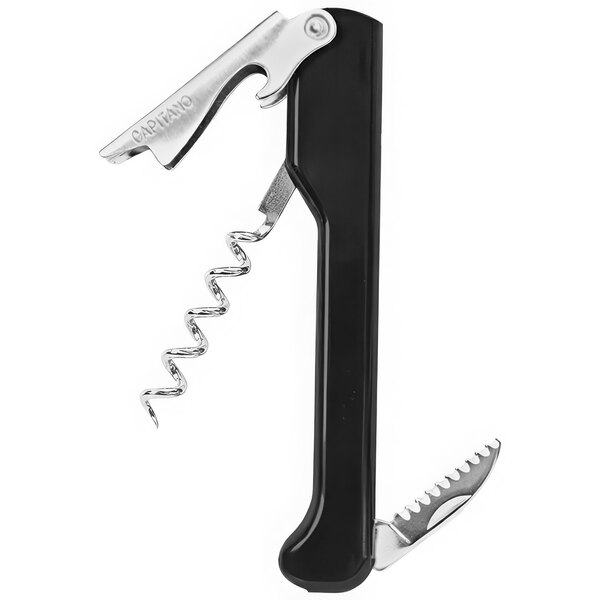 A Franmara Capitano waiter's corkscrew with a black and silver design.