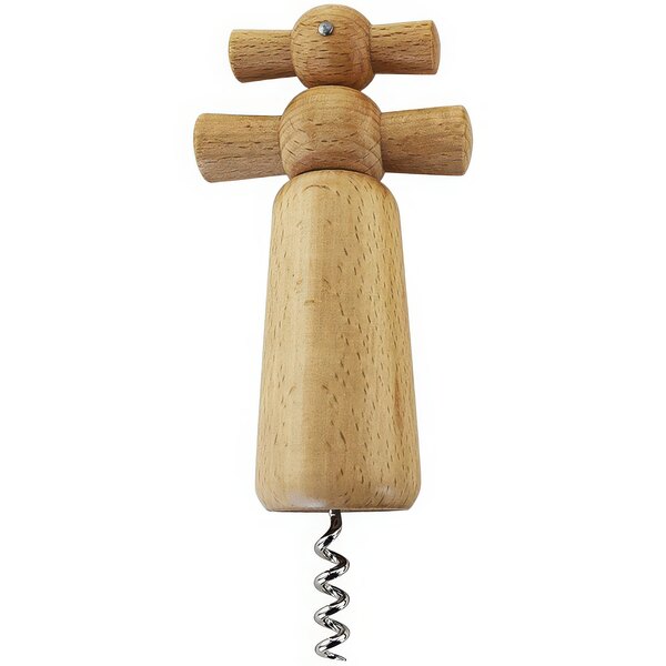 A close-up of a Franmara beechwood corkscrew with a spiral.